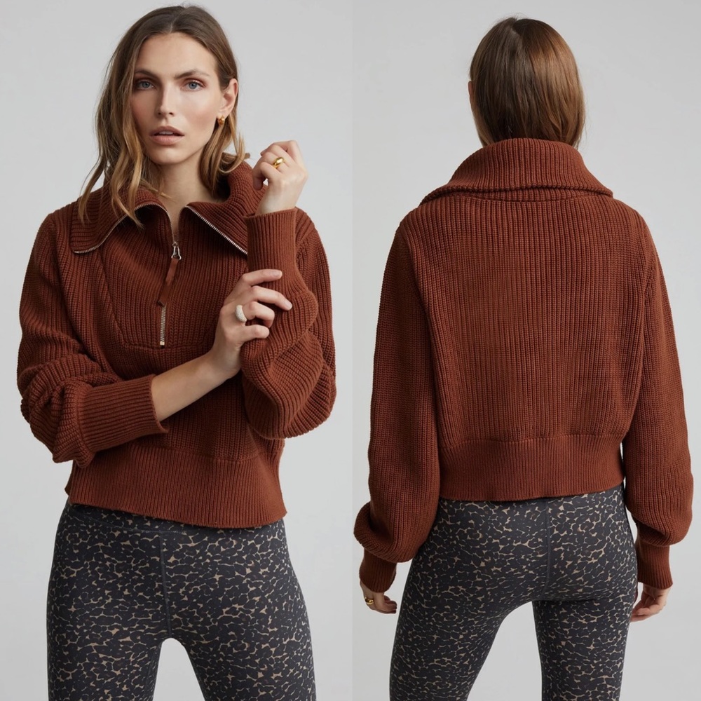 Varley Mentone Ribbed Knit Cotton Sweater in Tortosie Shell